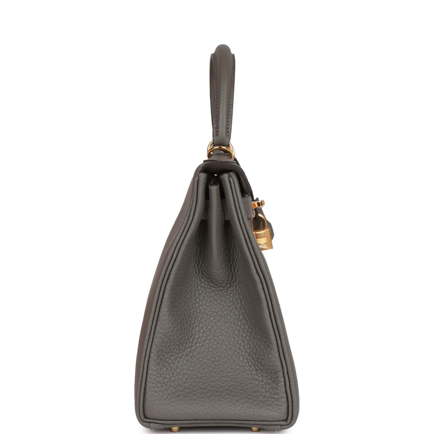 Hermès Kelly Retourne 28 Gris Meyer Clemence Gold Hardware