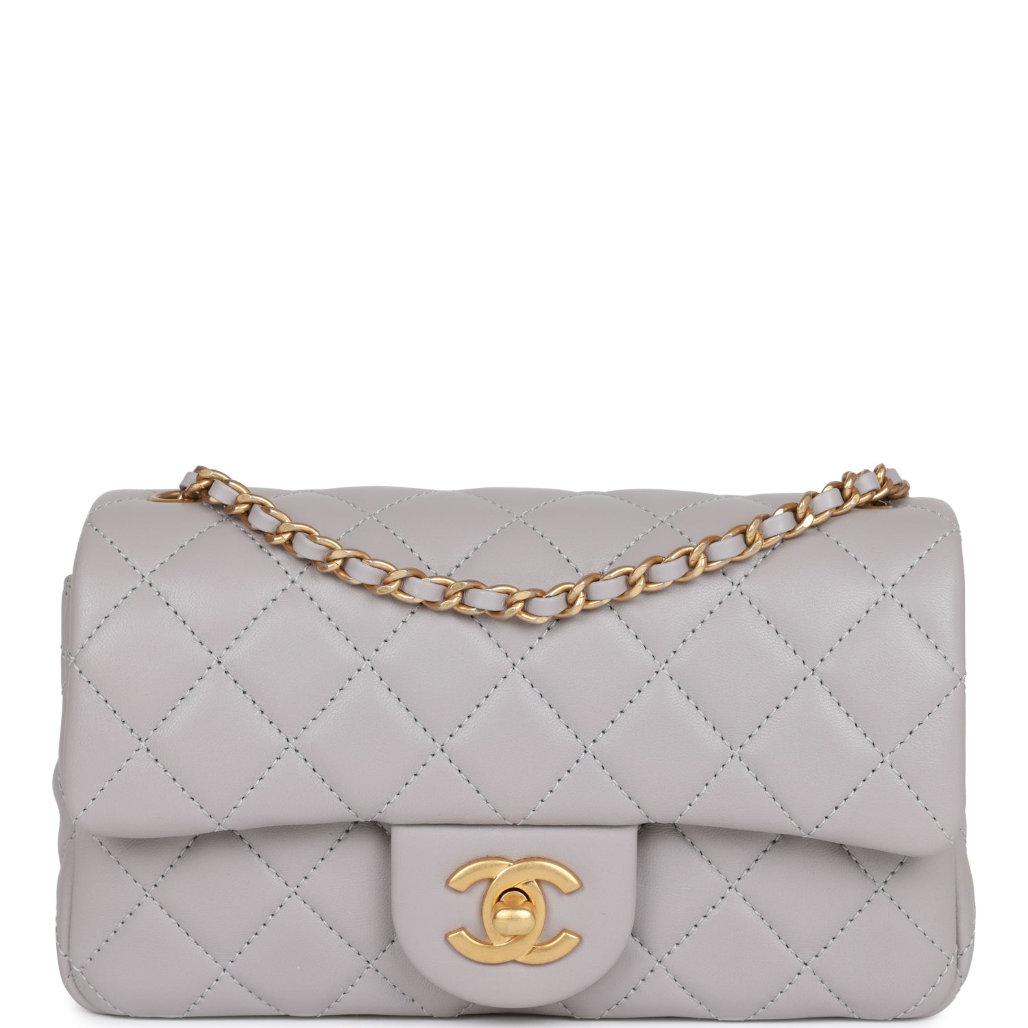 Pearl Crush Mini Rectangular Flap Bag Light Grey Lambskin Antique Gold Hardware