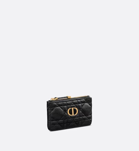 DIOR CARO ZIPPED KEY CASE Black Supple Cannage Calfskin