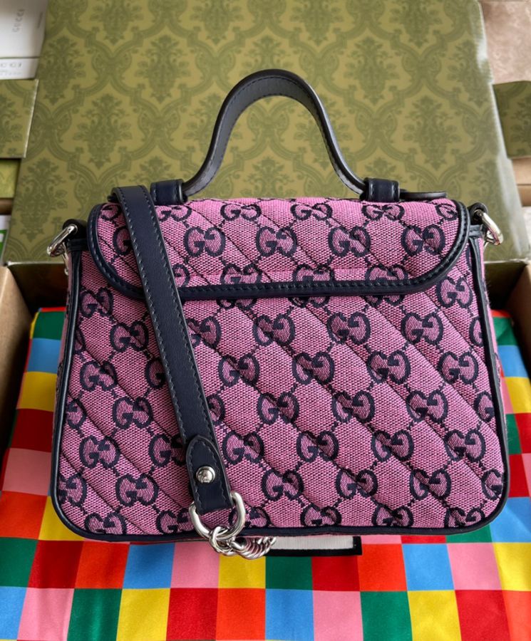 Gucci GG Marmont Multicolor Mini Top Handle Bag 583571 Pink