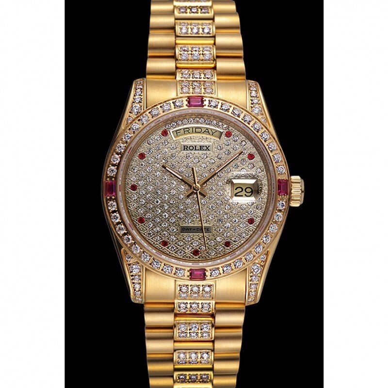Swiss Rolex Day-Date Diamonds Yellow Gold-SRL184 621614
