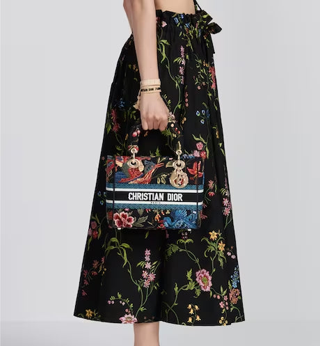 MEDIUM LADY D-LITE BAG Black Multicolor Dior Birds Embroidery
