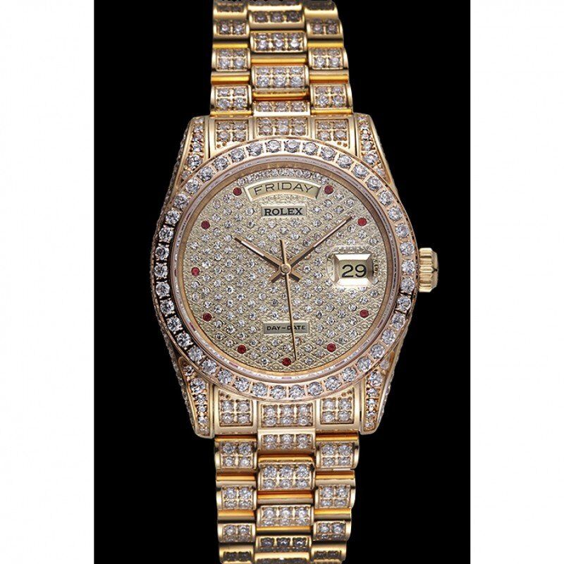 Swiss Rolex Day-Date Diamonds Yellow Gold-SRL185 621615