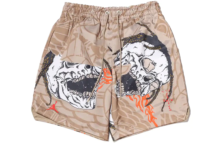 Air Jordan 6 x Travis Scott Crossover Skeleton Printing Casual Shorts Asia Edition Khaki CZ0167-247