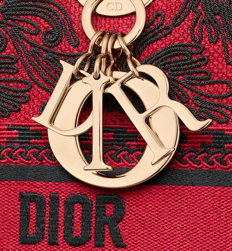 MEDIUM LADY D-LITE BAG Red and Black Ornamental Cornely-Effect Embroidery