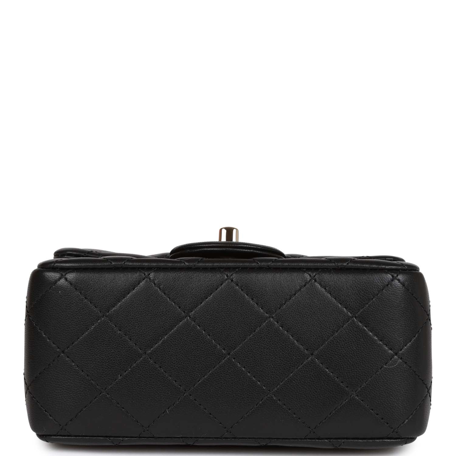 Pearl Crush Mini Square Flap Bag Black Lambskin Light Gold Hardware