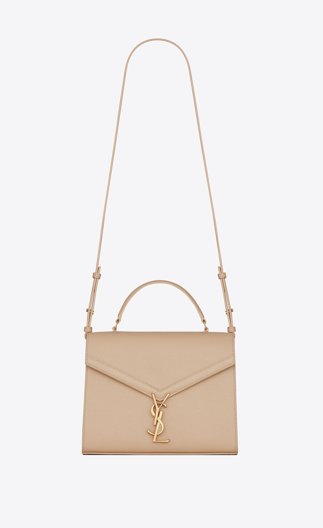 YSL Cassandra Medium Top Handle in Grain de Poudre Embossed Leather