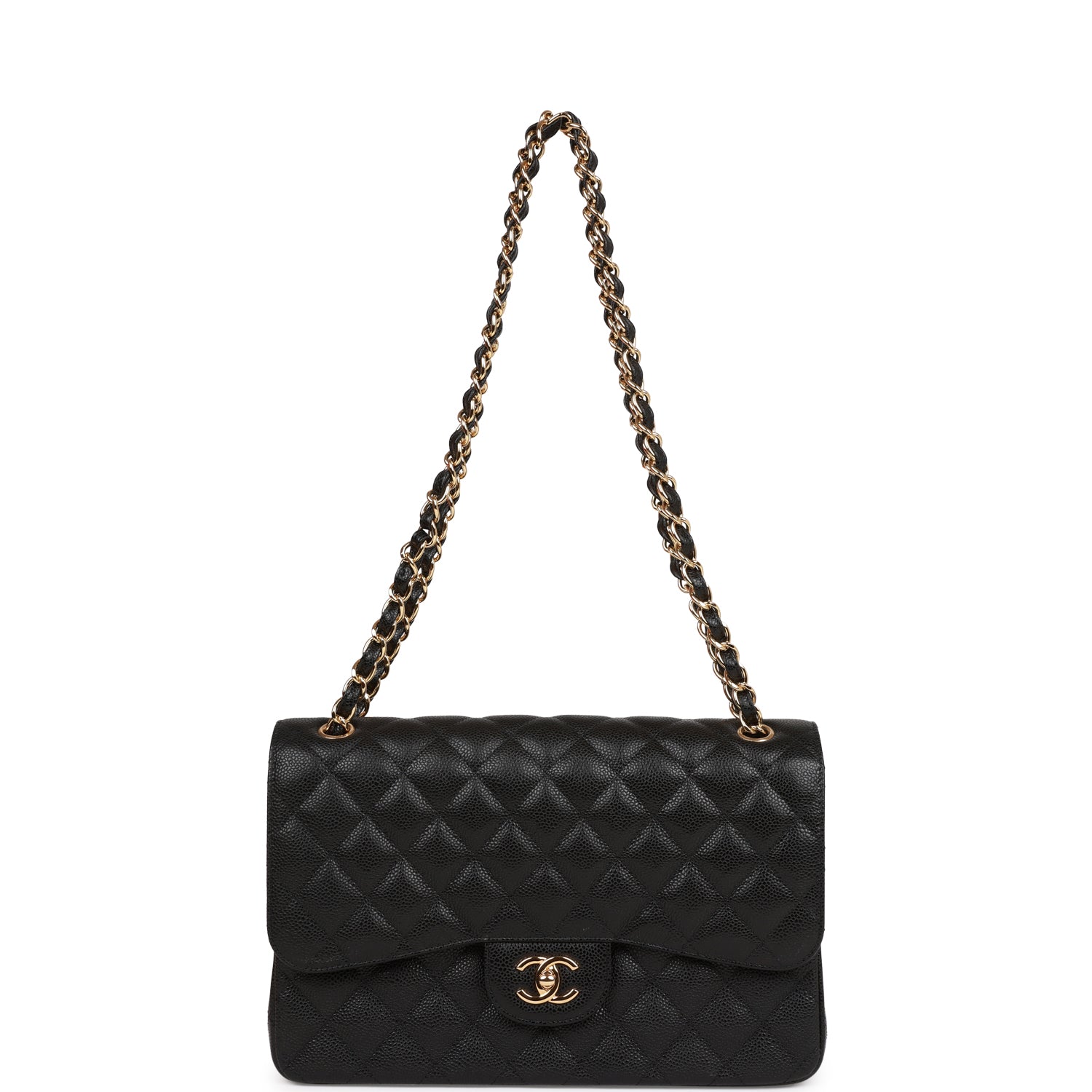 Chanel Jumbo Classic Double Flap Bag Black Caviar Gold Hardware