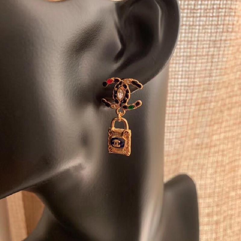 Fashion Rhinestone Lock Earrings