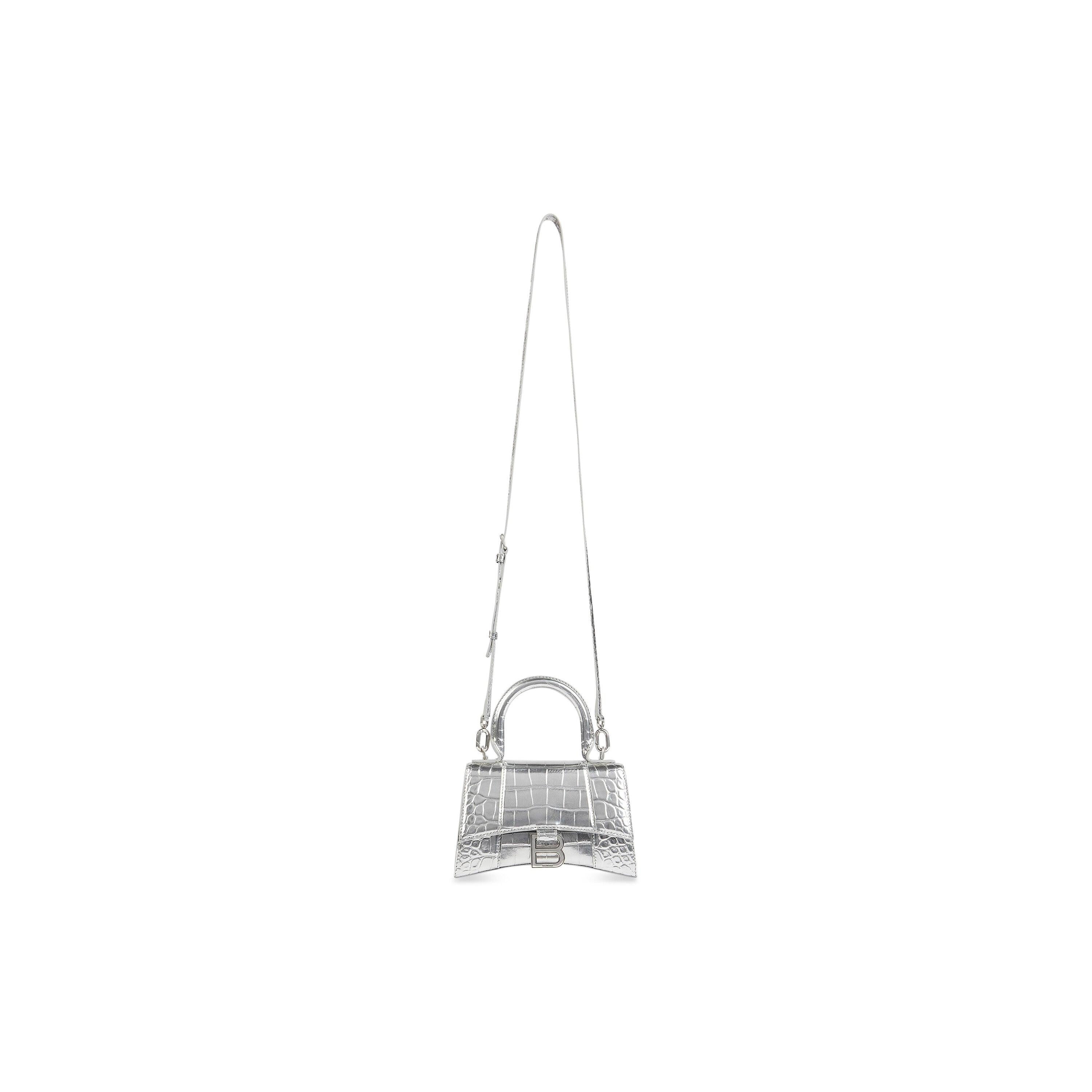 WOMEN'S HOURGLASS XS HANDBAG CROCODILE EMBOSSED IN SILVER