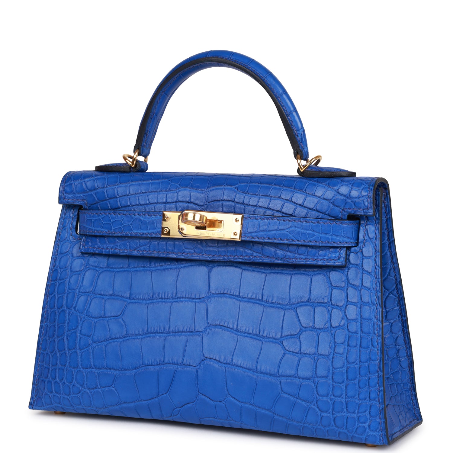 Hermès Kelly Sellier 20 Bleu Royal Matte Alligator Gold Hardware
