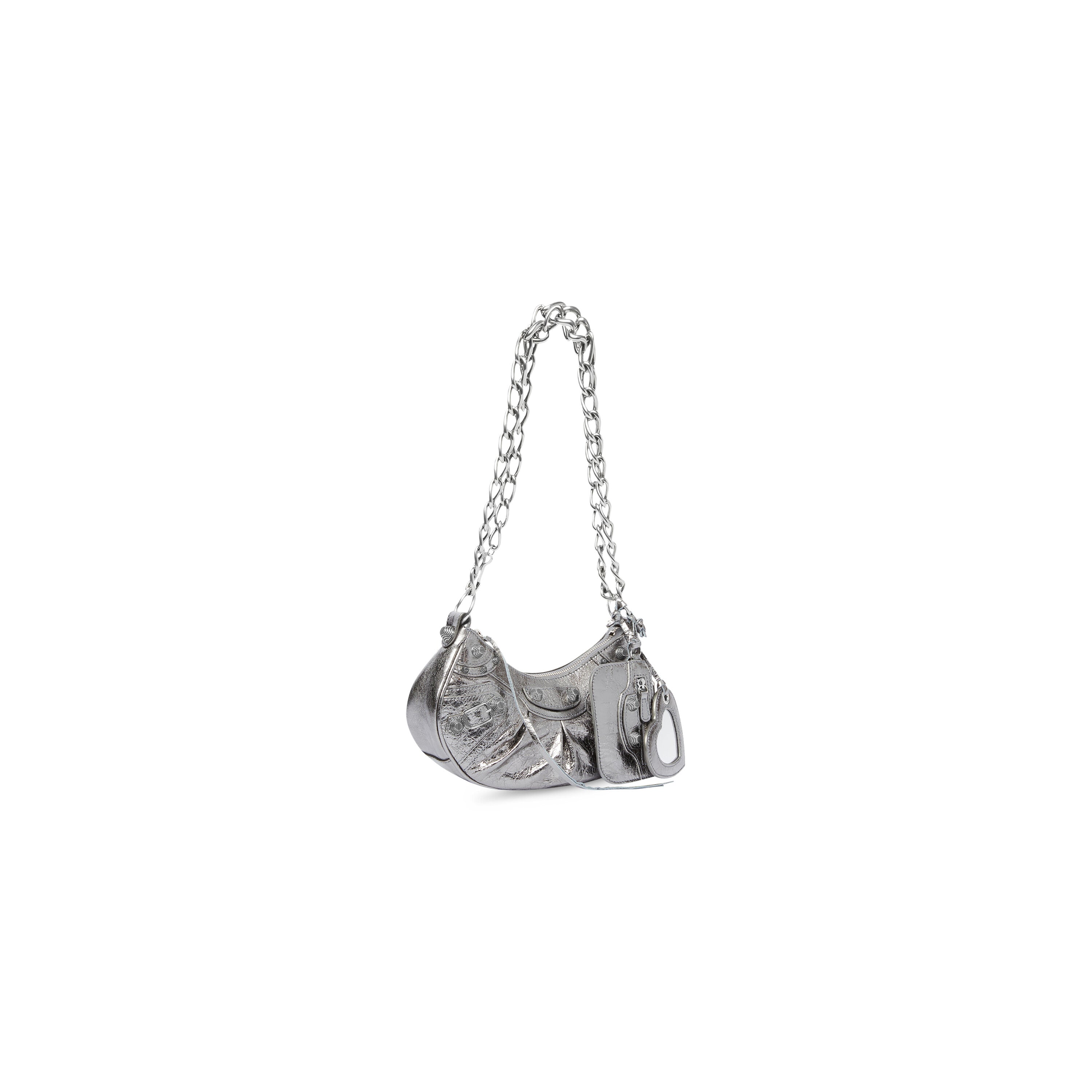 WOMEN'S LE CAGOLE XS SHOULDER BAG WITH CHAIN METALLIZED IN SILVER