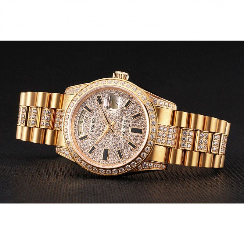 Swiss Rolex Day-Date Yellow Gold Diamond Pave