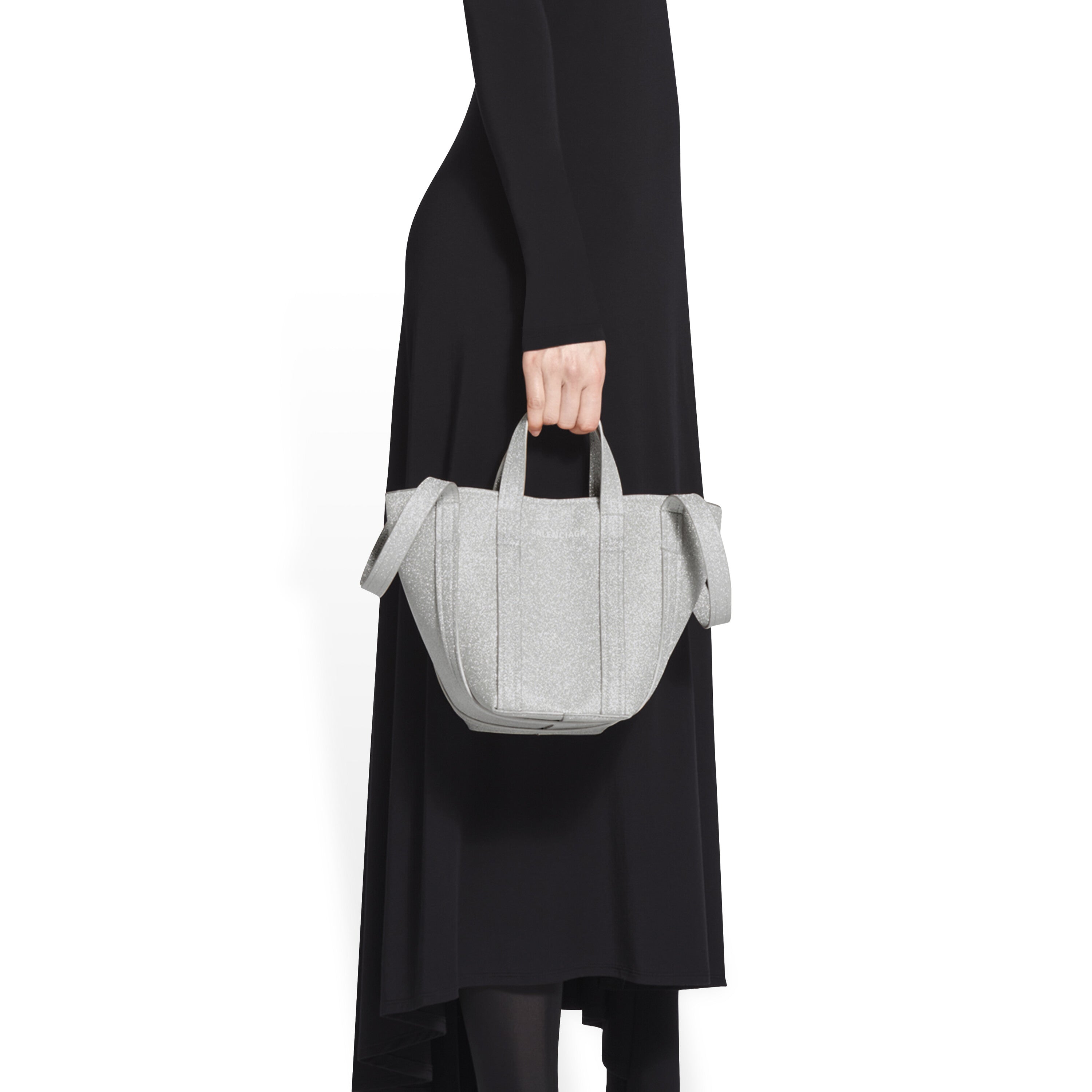 WOMEN'S EVERYDAY XS NORTH-SOUTH SHOULDER TOTE BAG IN SPARKLING FABRIC IN SILVER