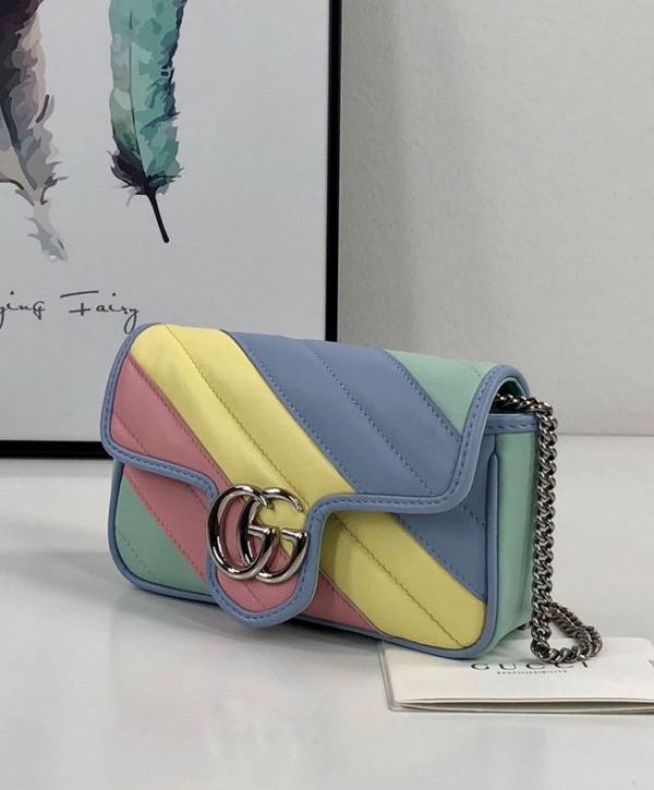 Gucci GG Marmont Super Mini Silver Logo Magnetic Buckle Chian Strap Female Latest Colorful Diagonal Quilted Leather Flap Crossbody Bag