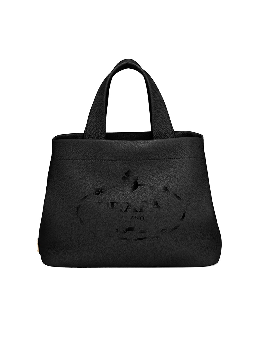 Prada Medium Leather Tote Bag in Black