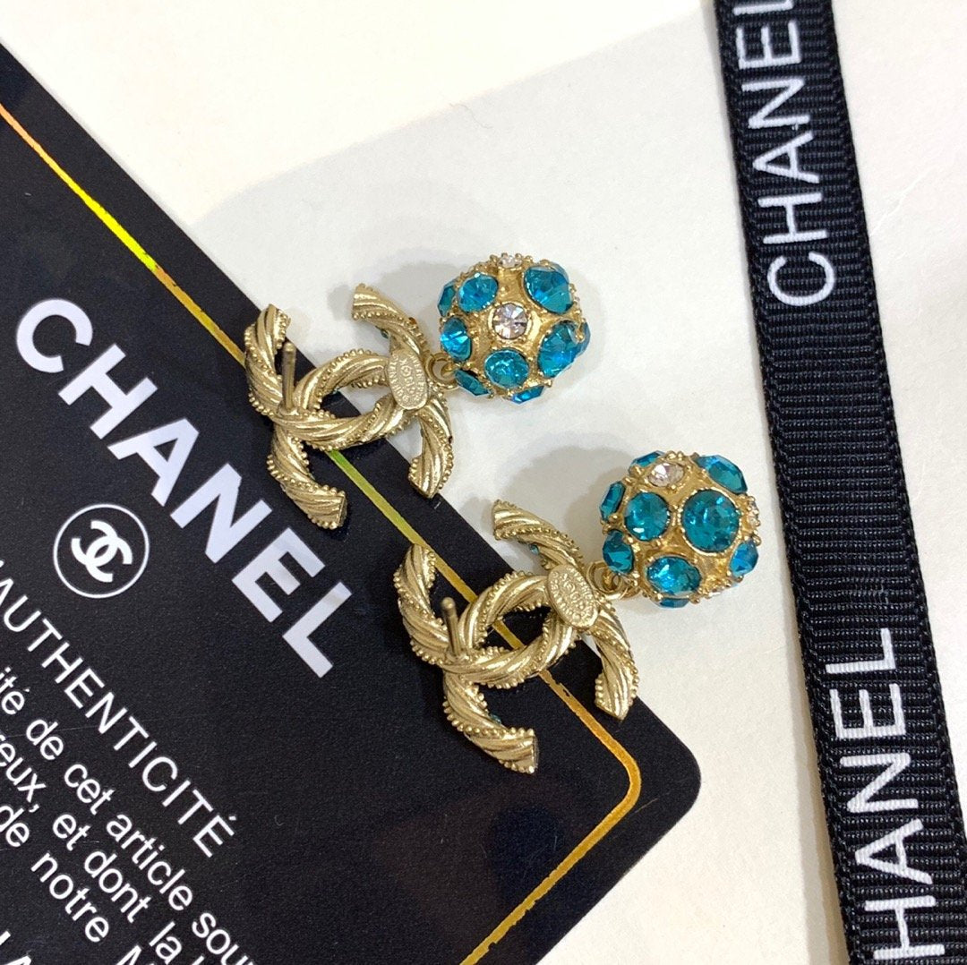 Elegant Blue Rhinestone Ball Pendant Earrings