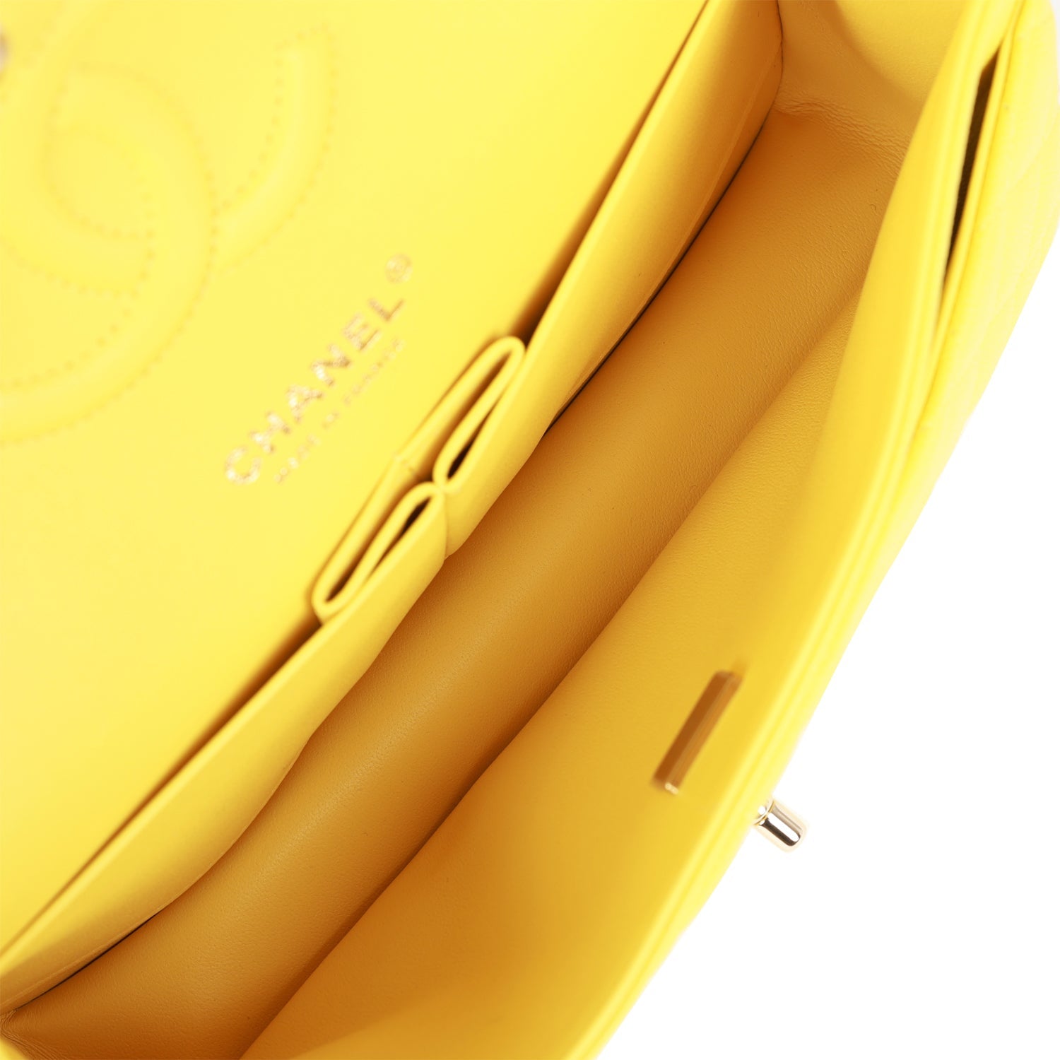 Medium Classic Double Flap Bag Yellow Caviar Light Gold Hardware