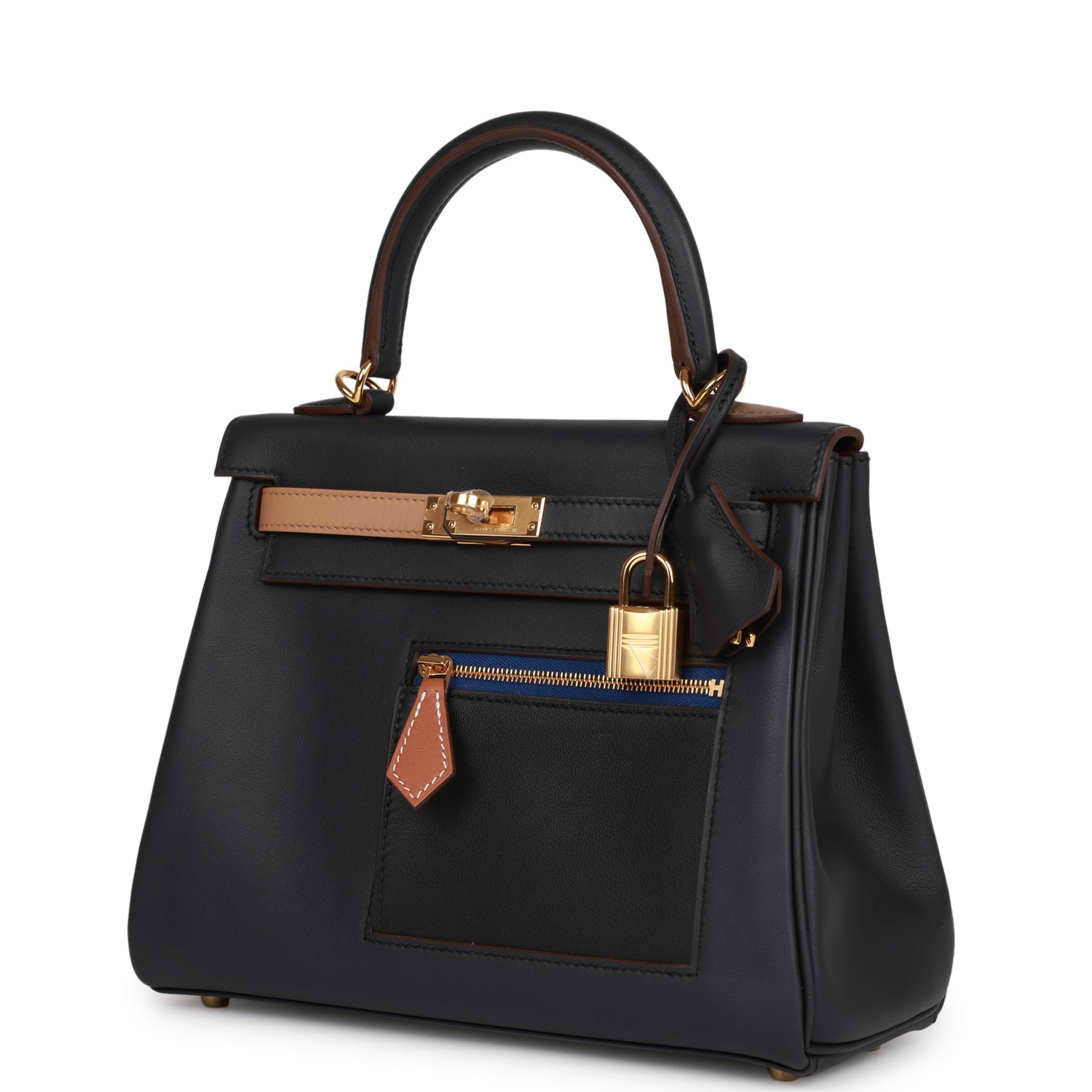 Hermès Colormatic Kelly Retourne 25 Caban. Black and Chai Swift Gold Hardware