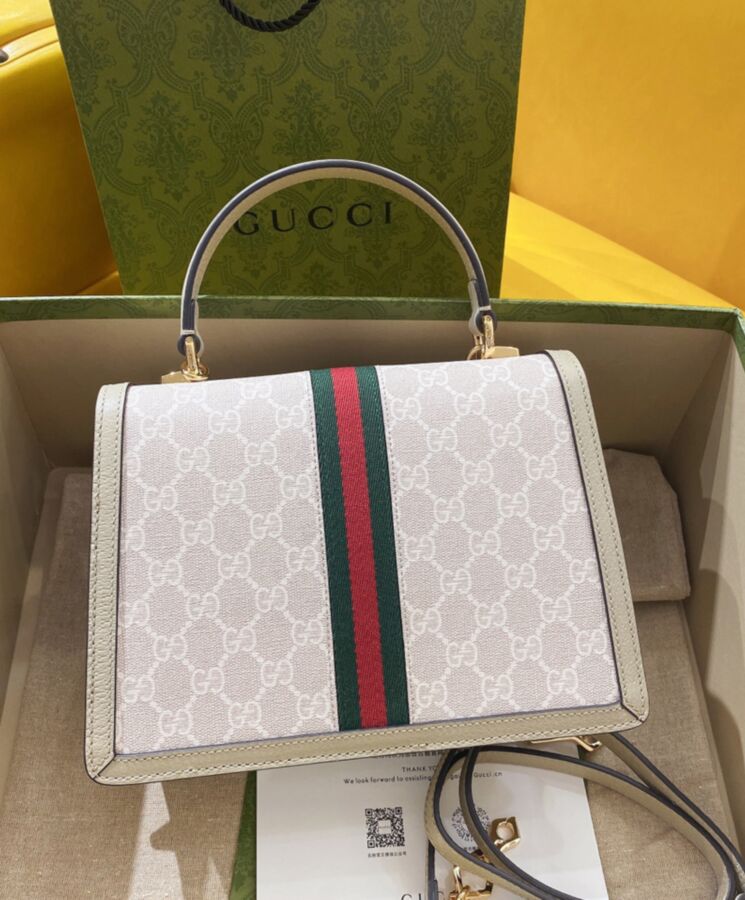 Gucci Ophidia Small GG Top Handle Bag Cream