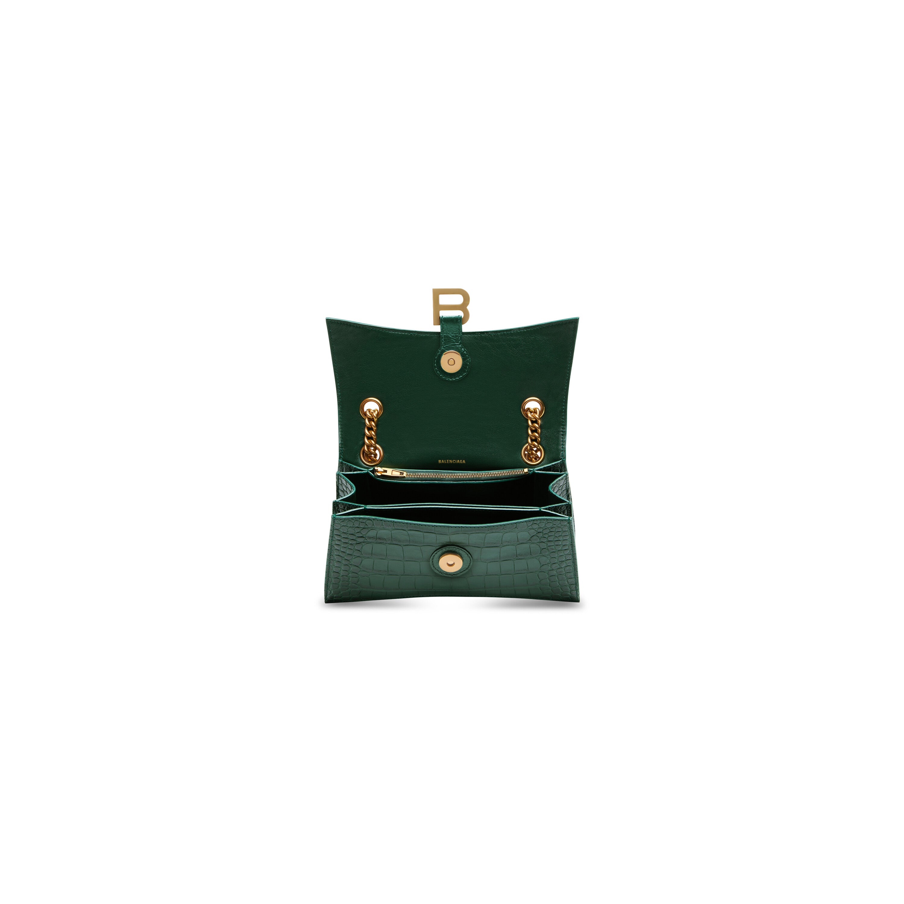 WOMEN'S CRUSH SMALL CHAIN BAG CROCODILE EMBOSSED IN FOREST GREEN