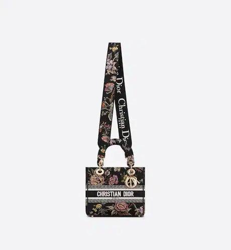 MEDIUM LADY D-LITE BAG Black Multicolor Dior Jardin Botanique Embroidery