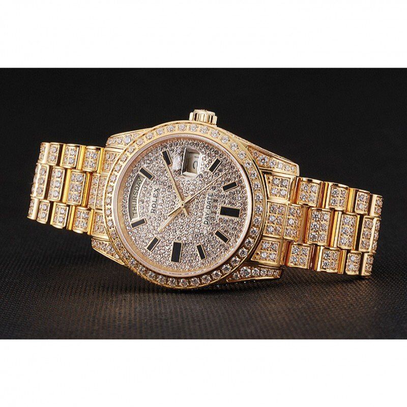 Swiss Rolex Day-Date Yellow Gold Full Diamond Pave