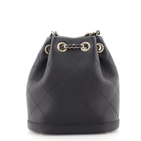 CC Drawstring Bucket Bag Quilted Calfskin Mini