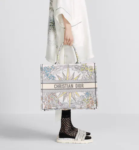 LARGE DIOR BOOK TOTE White Multicolor Rêve d'Infini Embroidery (42 x 35 x 18.5 cm)