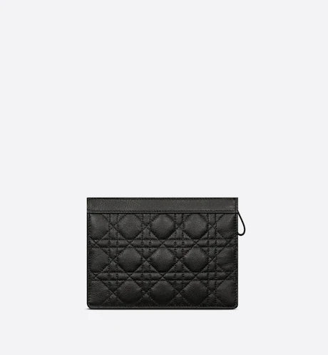 DIOR CARO ZIPPED POUCH WITH CHAIN Black Supple Cannage Calfskin