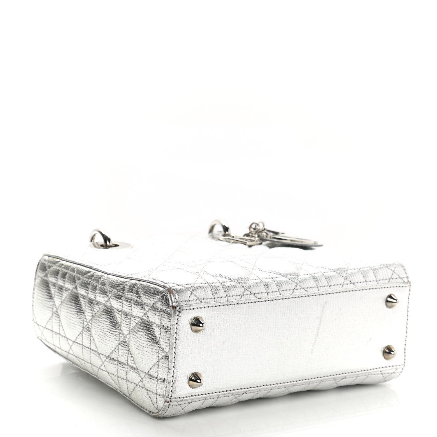 CHRISTIAN DIOR Metallic Grained Calfskin Cannage Small My Lady Dior Silver