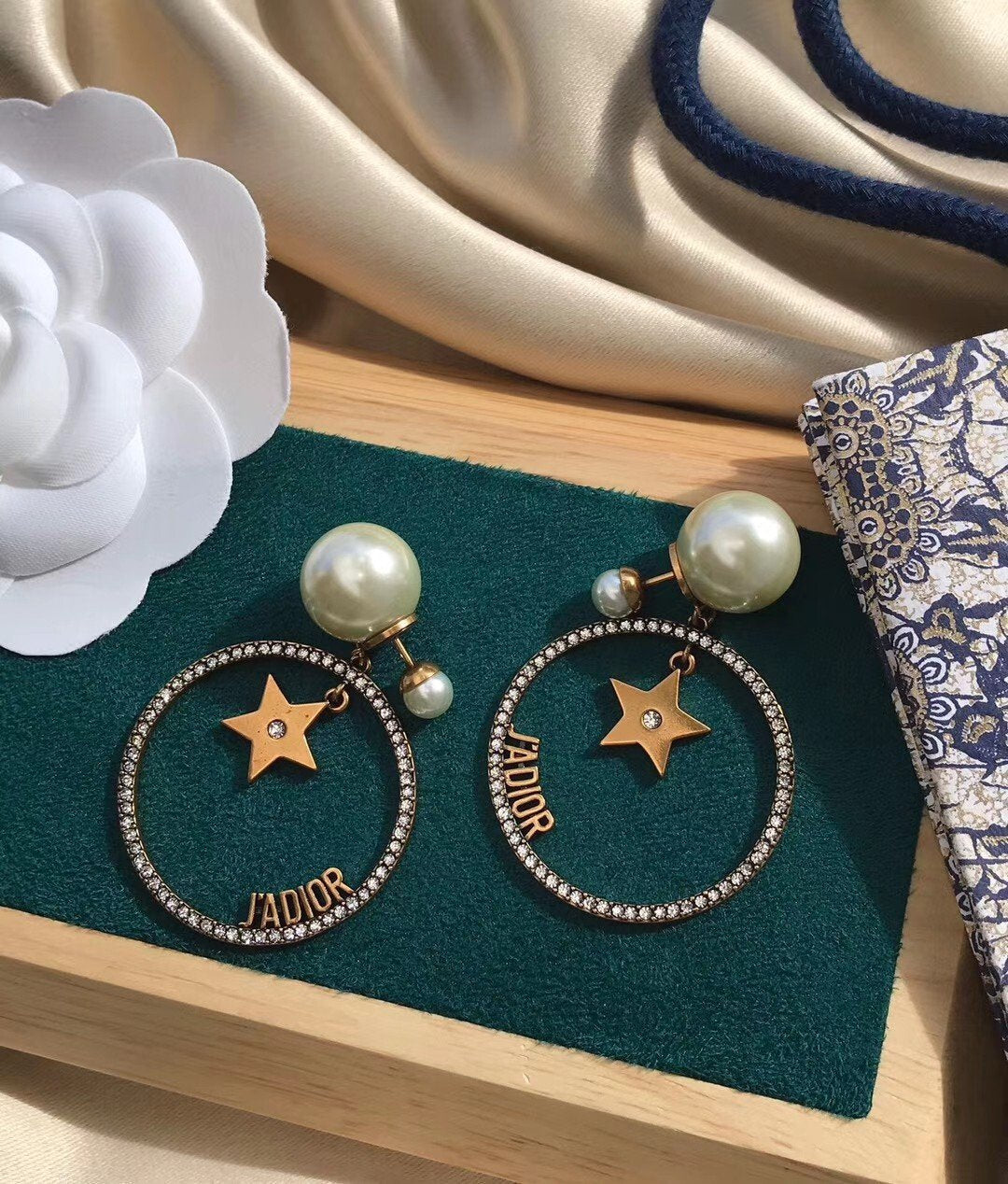 Vintage Pearl Big Circle Star Pendant Earrings