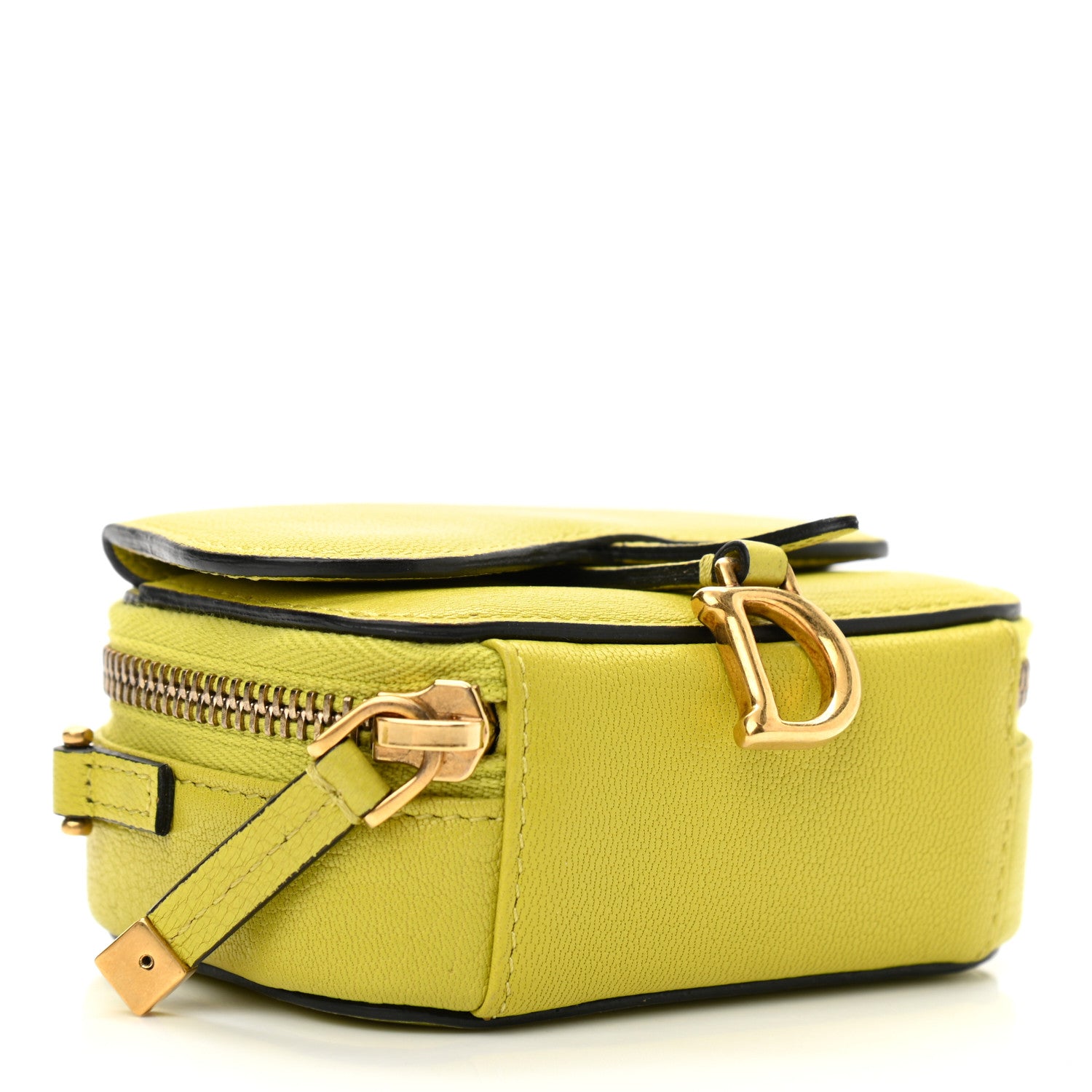 CHRISTIAN DIOR Goatskin Mini Saddle Shoulder Strap Pouch Lime