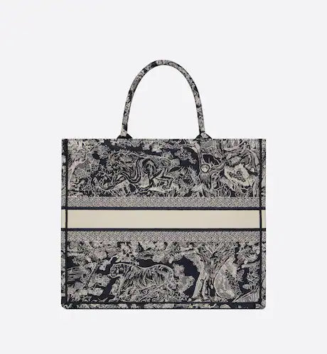 LARGE DIOR BOOK TOTE Blue Toile de Jouy Reverse Embroidery (42 x 35 x 18.5 cm)