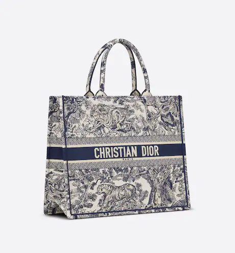 LARGE DIOR BOOK TOTE Blue Toile de Jouy Embroidery (42 x 35 x 18.5 cm)