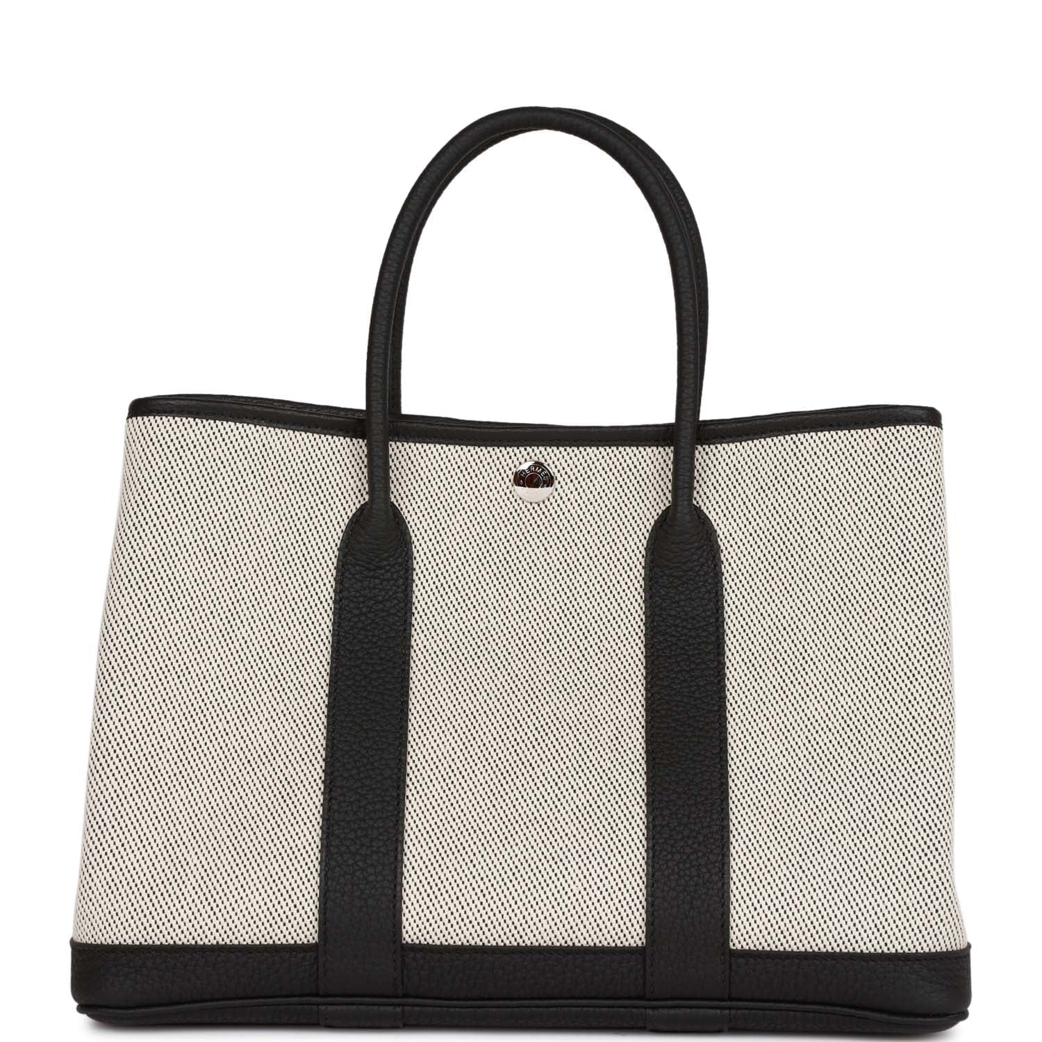 Hermès Garden Party 30 Ecru Toile and Black Negonda Palladium Hardware