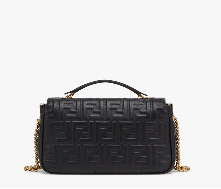 Fendi Baguette Chain Midi Black nappa leather bag