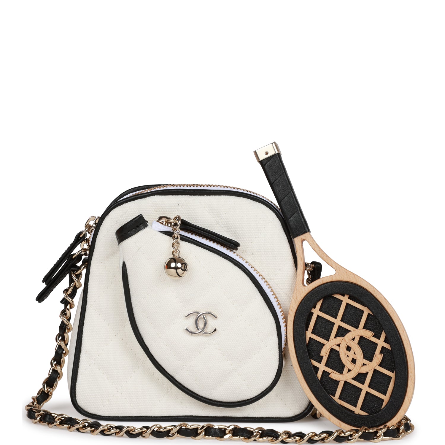 Monte-Carlo Mini Crossbody Tennis Bag White Canvas Light Gold Hardware