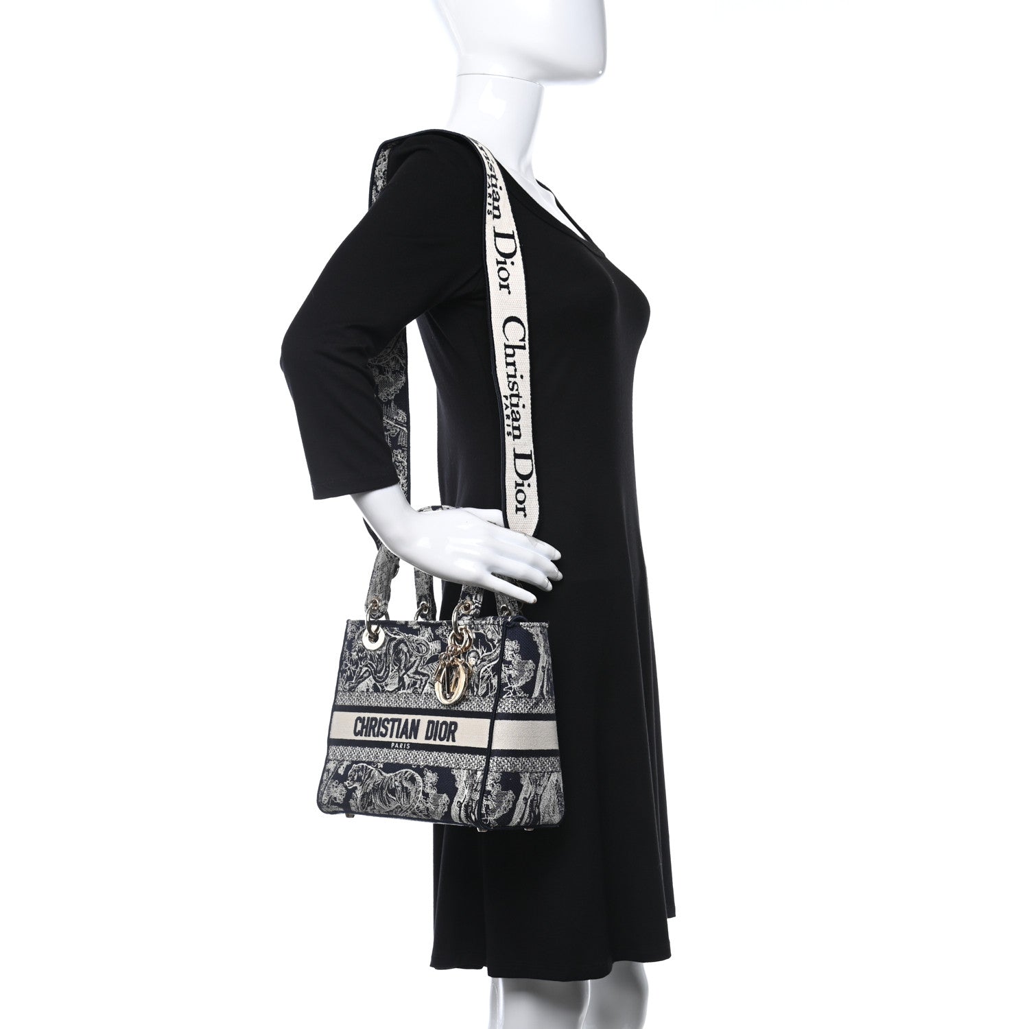 CHRISTIAN DIOR Toile de Jouy Embroidered Medium Lady D-Lite Blue