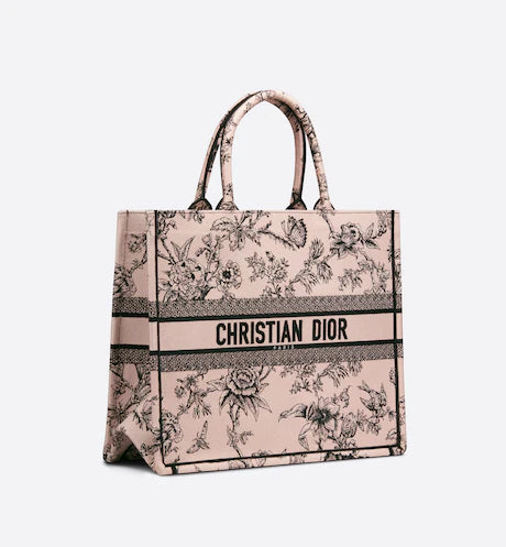 LARGE DIOR BOOK TOTE Powder Pink Dior Jardin Botanique Embroidery (42 x 35 x 18.5 cm)