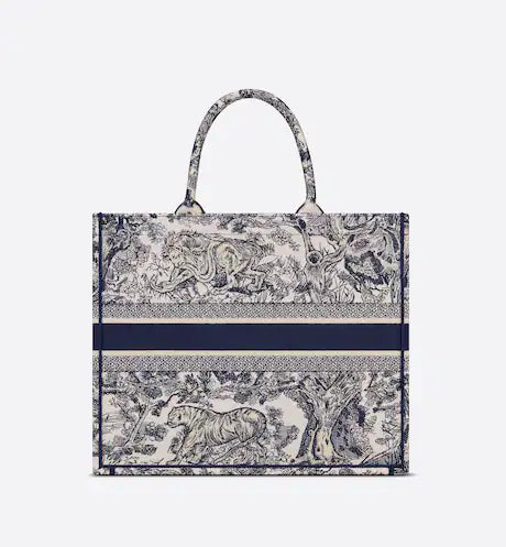LARGE DIOR BOOK TOTE Blue Toile de Jouy Embroidery (42 x 35 x 18.5 cm)