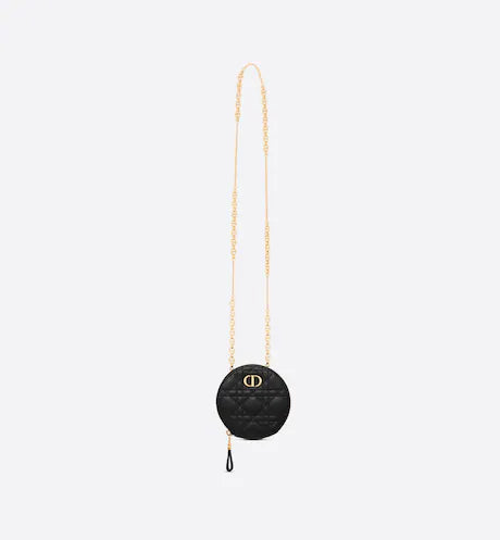 DIOR CARO ROUND POUCH WITH CHAIN Black Supple Cannage Calfskin