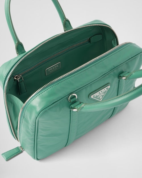 Prada Medium antique nappa leather top handle bag - Sage Green
