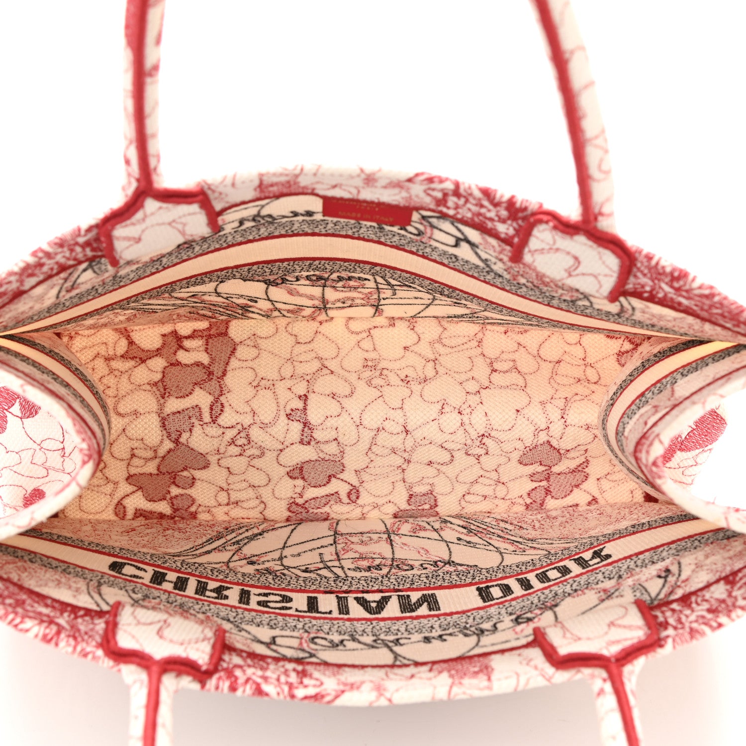 CHRISTIAN DIOR Canvas Embroidered Medium Dioramour D-Royaume Book Tote Red White