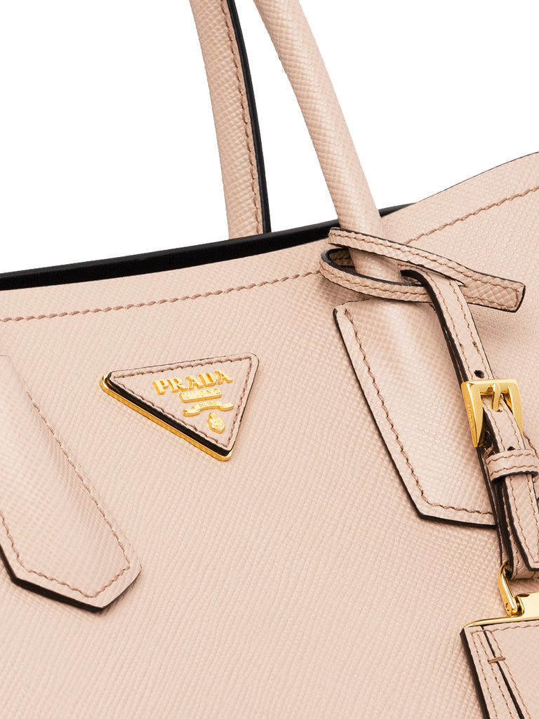 Prada Small Saffiano Leather Double Prada Bag in Powder Pink