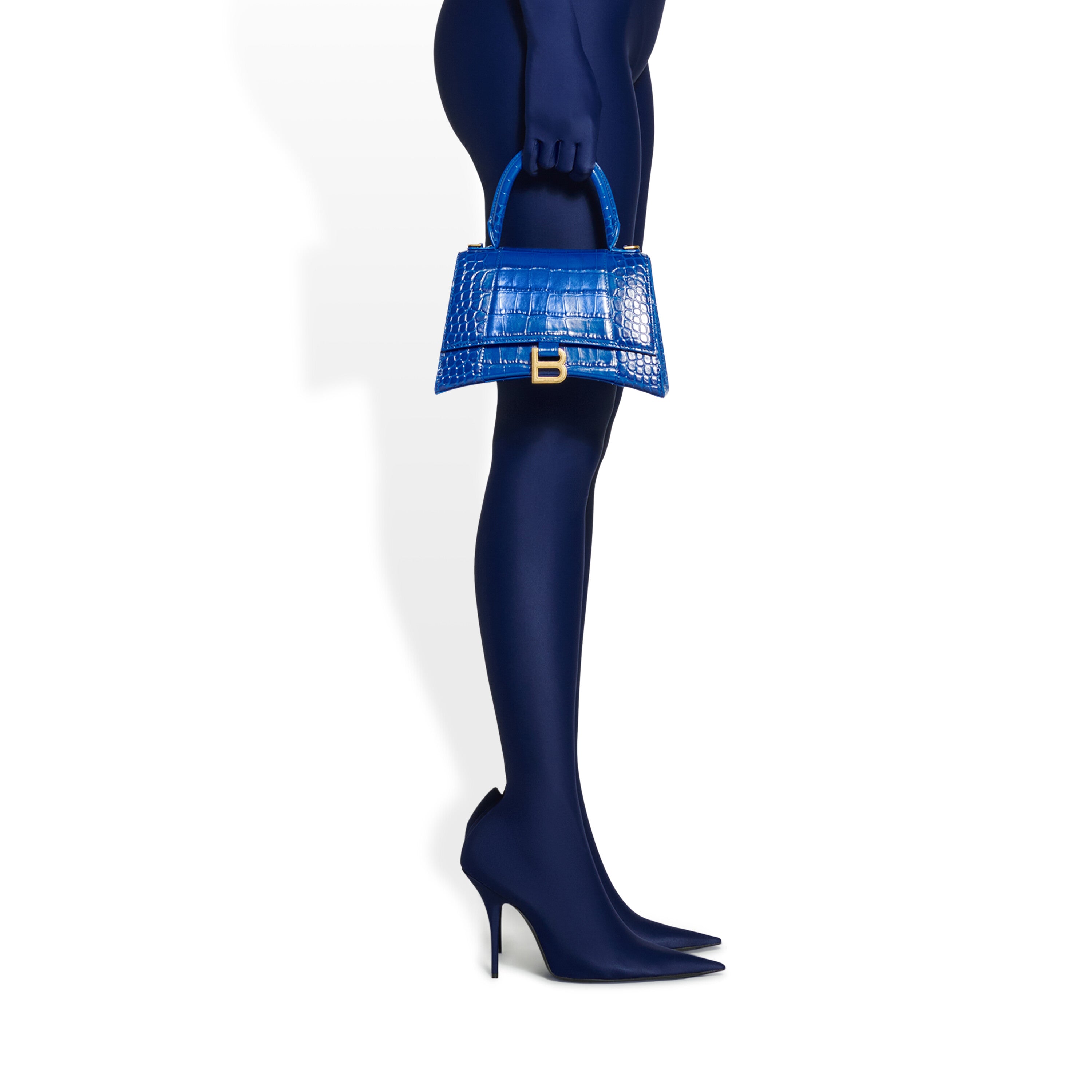 WOMEN'S HOURGLASS SMALL HANDBAG CROCODILE EMBOSSED IN ELECTRIC BLUE