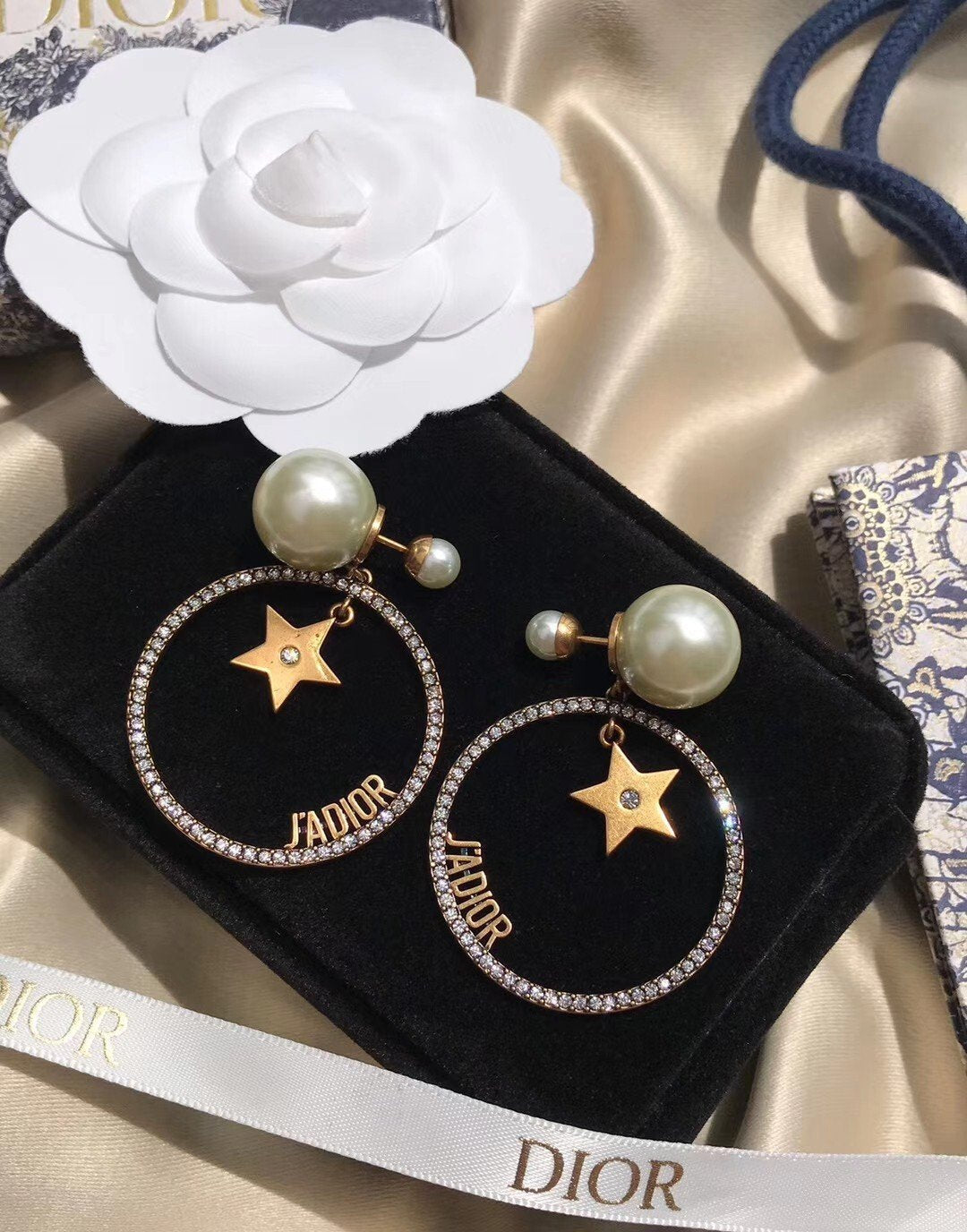 Vintage Pearl Big Circle Star Pendant Earrings