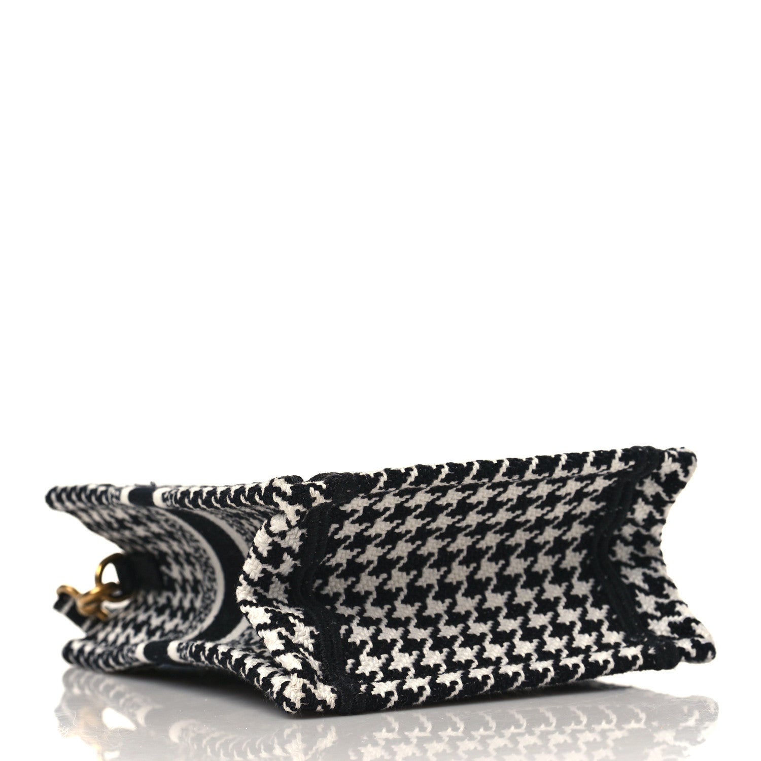CHRISTIAN DIOR Canvas Houndstooth Embroidered Mini Book Tote Phone Bag Black White