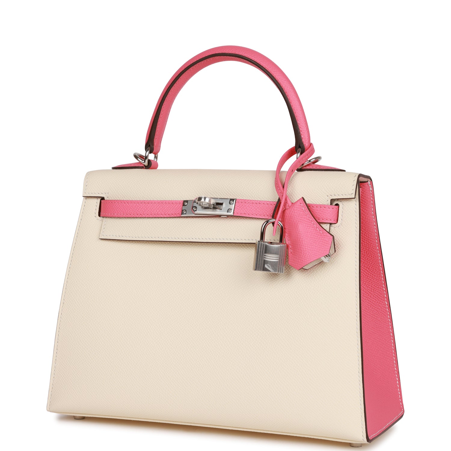 Hermès Special Order (HSS) Kelly Sellier 25 Nata and Rose Azalee Epsom Palladium Hardware