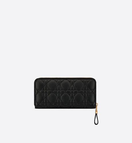 DIOR CARO VOYAGEUR WALLET Black Supple Cannage Calfskin